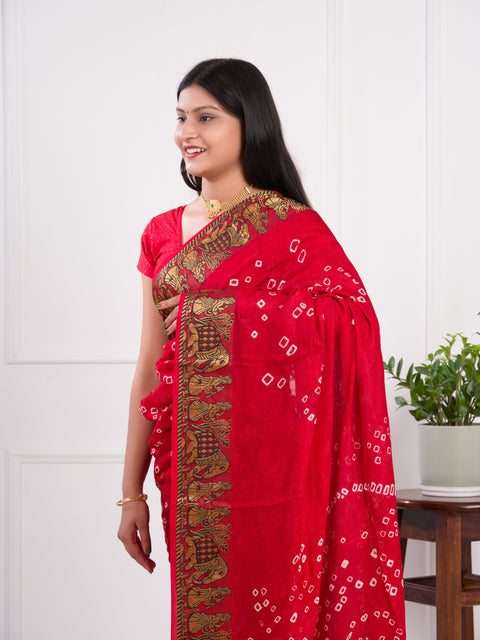 KcPc Handmade Bandhej Bandhani Viscos Silk Saree