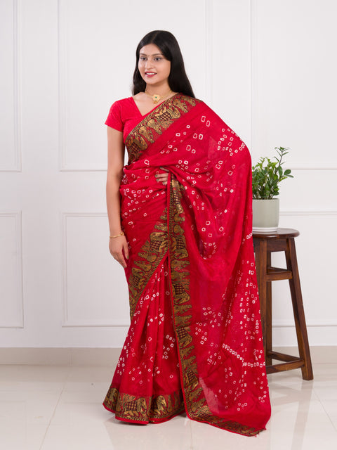 KcPc Handmade Bandhej Bandhani Viscos Silk Saree