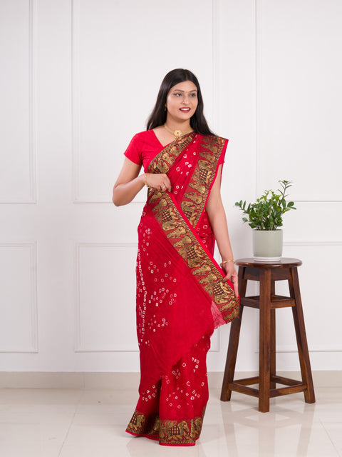 KcPc Handmade Bandhej Bandhani Viscos Silk Saree
