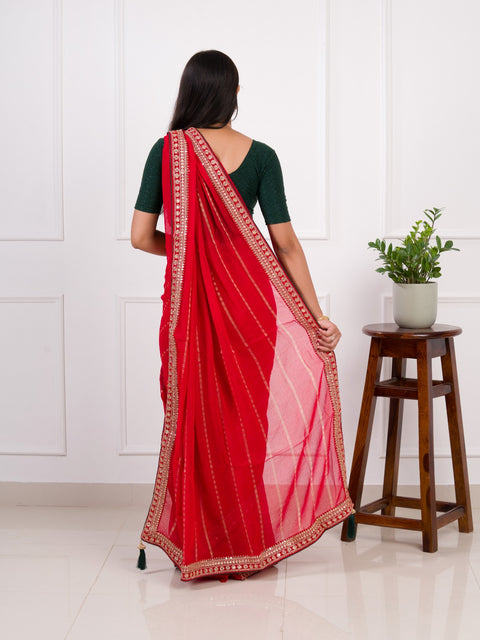 KcPc Karwachauth Special Pure Georgette Red Wedding Wear Saree