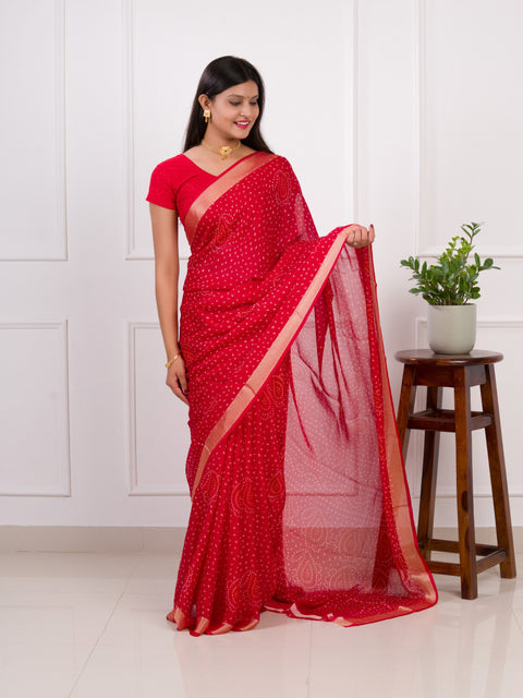 KcPc Beautiful Light Weight Chiffon Bandhani Print Saree STL