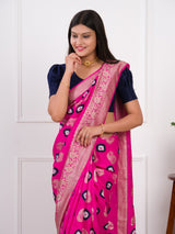  Dola Silk Bandhani Zari Weaving Work Saree in pink colour