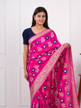  Dola Silk Bandhani Zari Weaving Work Saree in pink colour