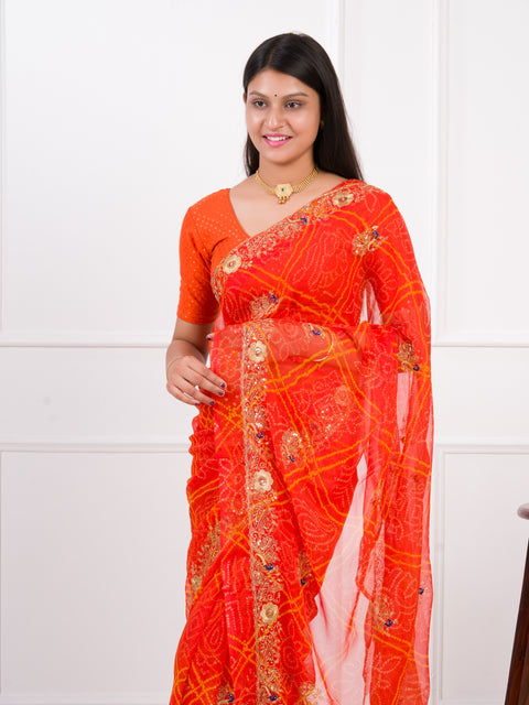 KcPc latest Royal Bandhani Georgette Saree With Golden Embellishments Work JAY