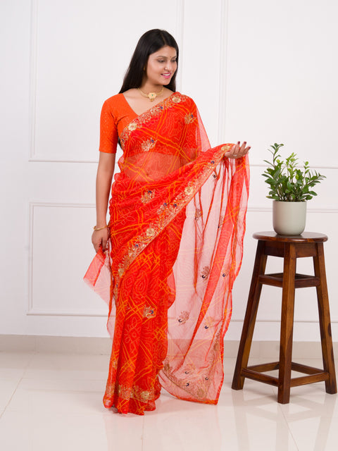 KcPc latest Royal Bandhani Georgette Saree With Golden Embellishments Work JAY