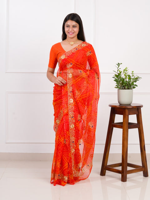 KcPc latest Royal Bandhani Georgette Saree With Golden Embellishments Work JAY