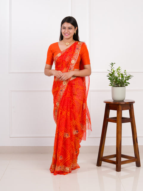 KcPc latest Royal Bandhani Georgette Saree With Golden Embellishments Work JAY