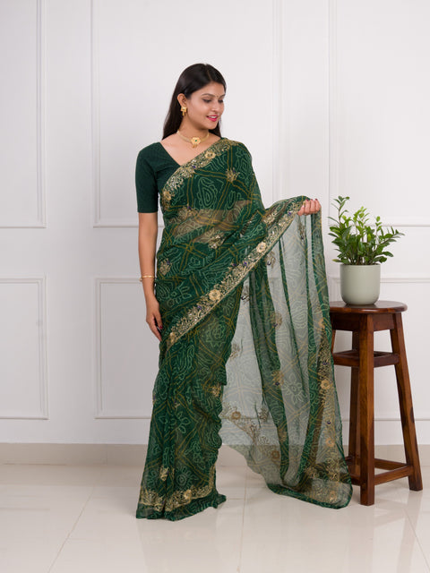 KcPc latest Royal Bandhani Georgette Saree With Golden Embellishments JAY