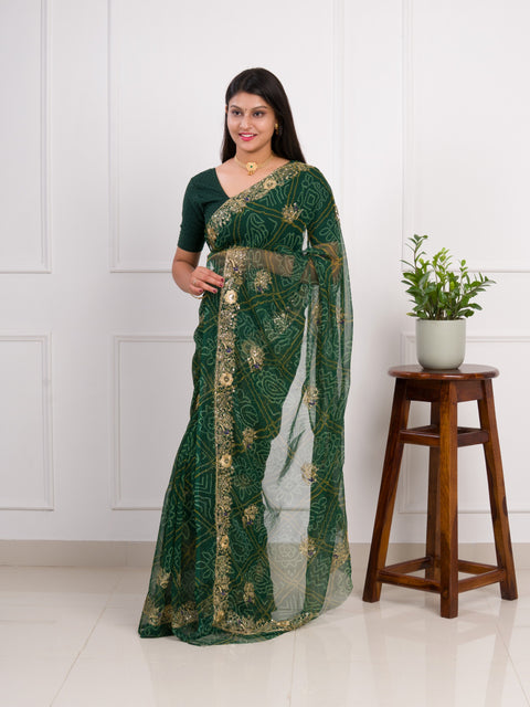 KcPc latest Royal Bandhani Georgette Saree With Golden Embellishments JAY