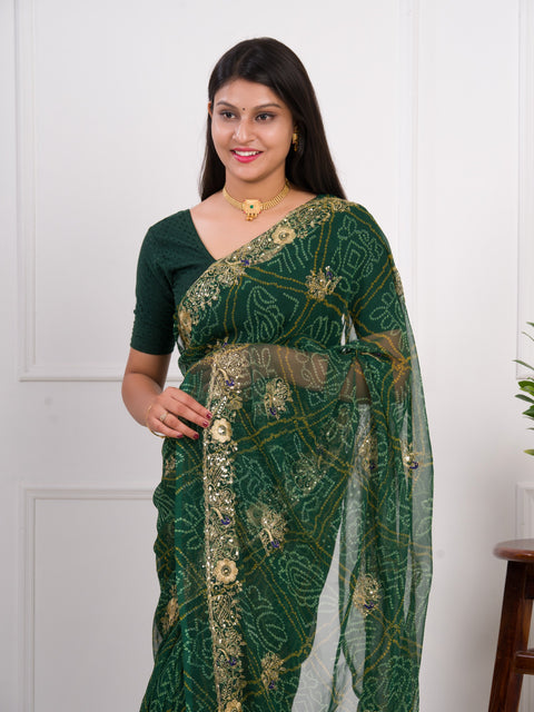 KcPc latest Royal Bandhani Georgette Saree With Golden Embellishments JAY