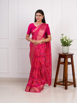  Cotton Silk Bandhani Style With Zari Border Work Sareein pink colour