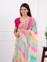 KcPc New Lightweight Chiffon Leheriya Saree with Gota Patti Work AMT