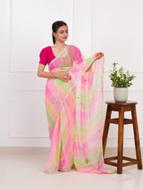 KcPc Beautiful Comfortable Chiffon Leheriya Saree with Gota Patti WorkAMT