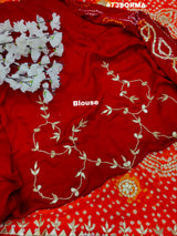 Red saree with white patterns Gaji Silk Bandhani Heavy Gotapatti Work 