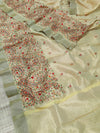  Kota Doriya Designer With Kashida Work Beige saree with floral patterns and a border 
