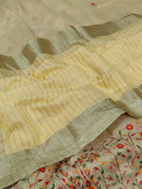  Kota Doriya Designer With Kashida Work Beige saree with floral patterns and a border 