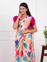  silk Bandhani Style With Gotapatti border work Saree in cream colour