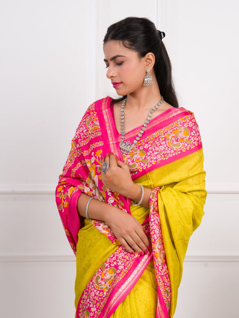 KcPc Dola Silk Printed Style With Zari Border Work Saree  VJT