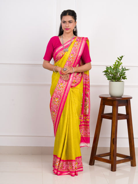 KcPc Dola Silk Printed Style With Zari Border Work Saree  VJT