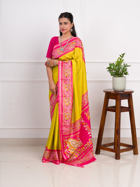 KcPc Dola Silk Printed Style With Zari Border Work Saree  VJT