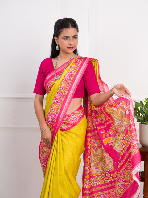 KcPc Dola Silk Printed Style With Zari Border Work Saree  VJT