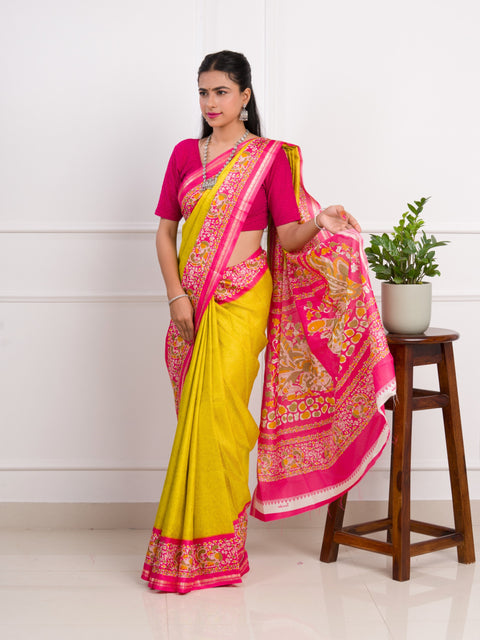 KcPc Dola Silk Printed Style With Zari Border Work Saree  VJT