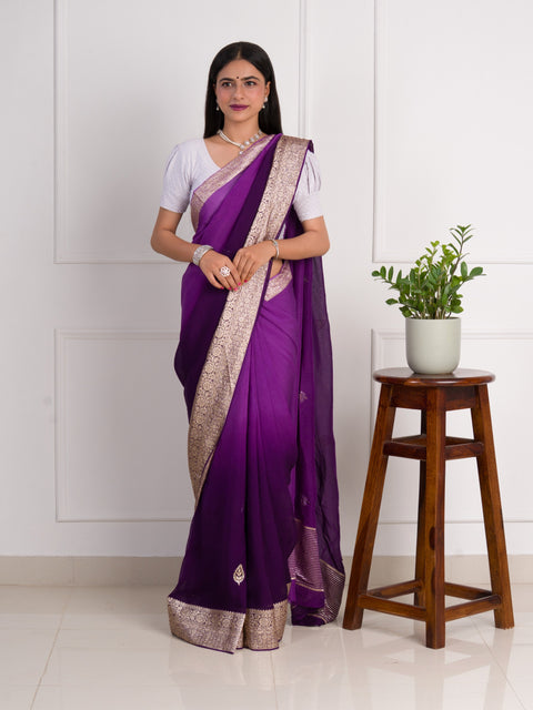 KcPc New Purple Pure H O Silk Jaipuri Gotapatti Mirror Work Saree  RG