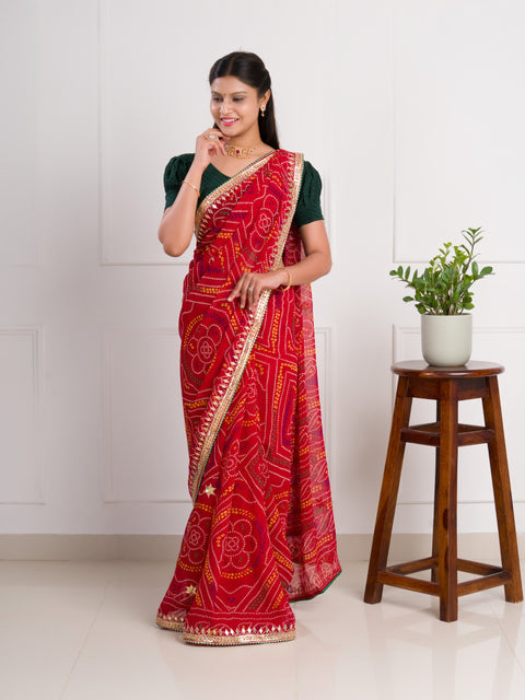 KcPc Latest Pure Georgette Bandhani Gotapatti Work Saree  AMT