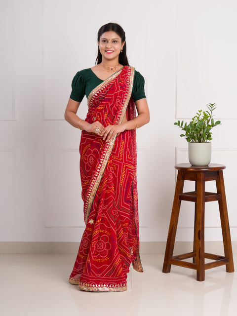 KcPc Latest Pure Georgette Bandhani Gotapatti Work Saree  AMT