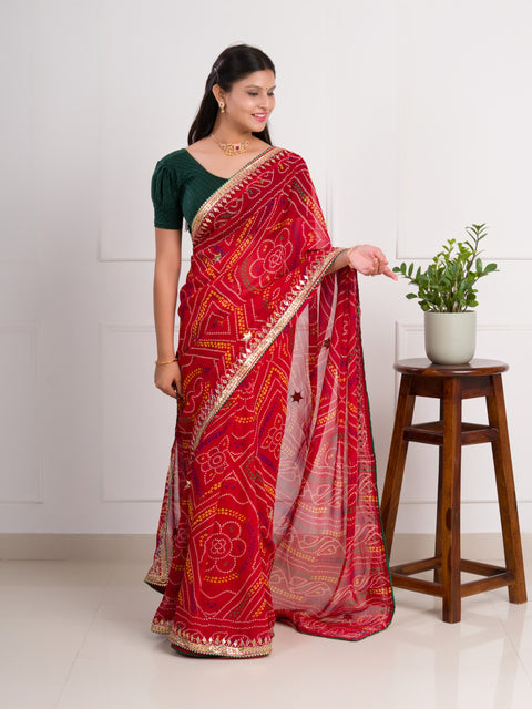 KcPc Latest Pure Georgette Bandhani Gotapatti Work Saree  AMT