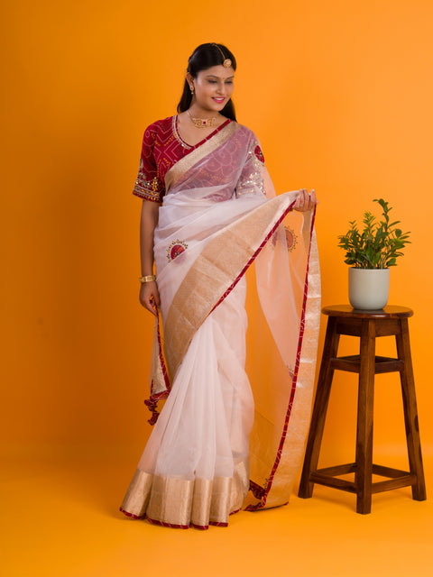 KcPc Pure Organza Gota Patti Bandhej Work Saree  satis
