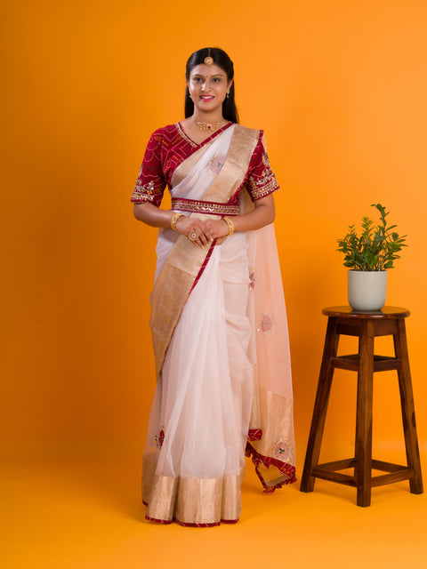 KcPc Pure Organza Gota Patti Bandhej Work Saree  satis