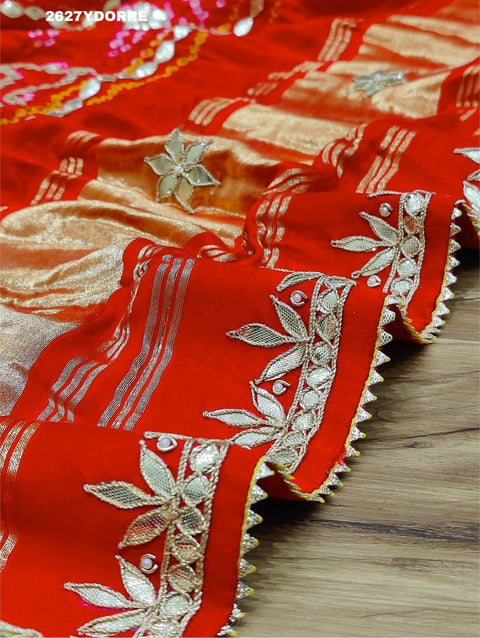 KcPc New Latest Gaji Silk Bandhani Style with GotaPatti Work Dupatta RP