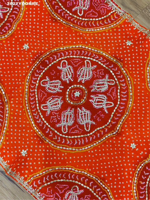 KcPc New Latest Gaji Silk Bandhani Style with GotaPatti Work Dupatta RP