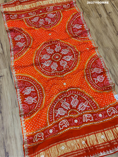 KcPc New Latest Gaji Silk Bandhani Style with GotaPatti Work Dupatta RP