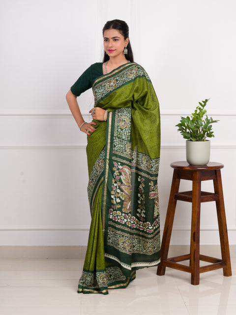 KcPc New Dola Silk Printed Style With Zari Border Work Saree  VJT