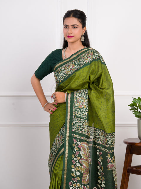 KcPc New Dola Silk Printed Style With Zari Border Work Saree  VJT