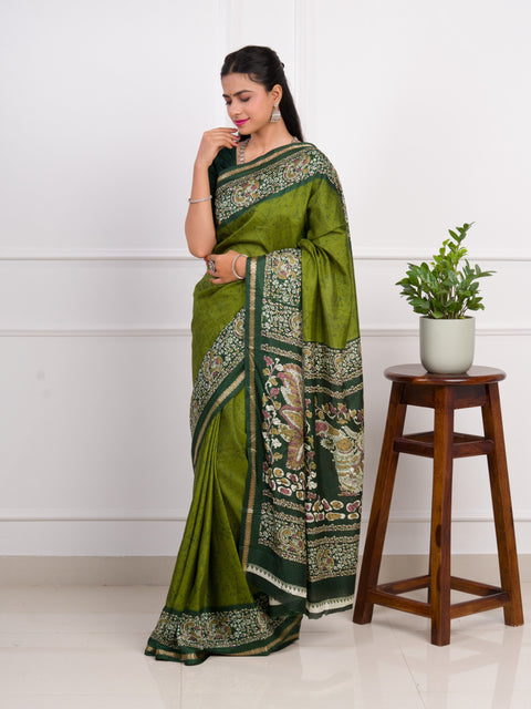 KcPc New Dola Silk Printed Style With Zari Border Work Saree  VJT