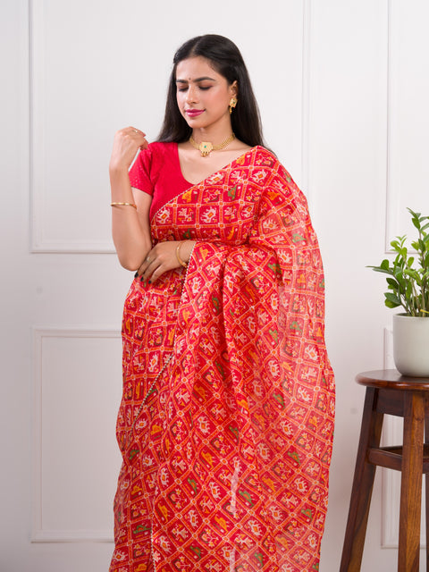 KcPc Summer Special Kota Doria Saree  Red