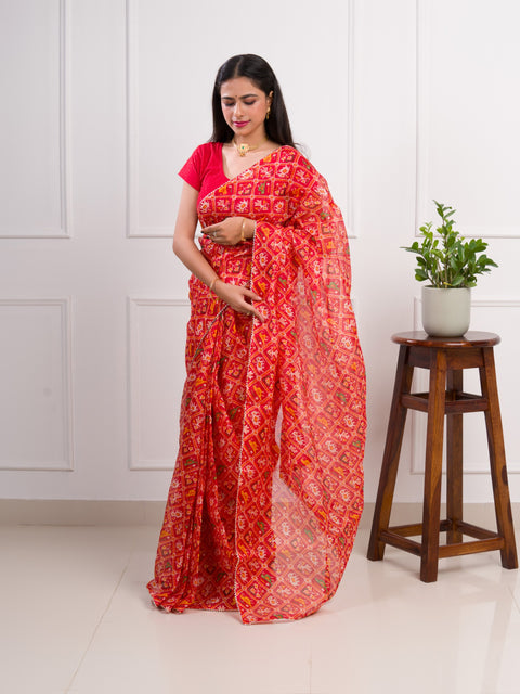 KcPc Summer Special Kota Doria Saree  Red