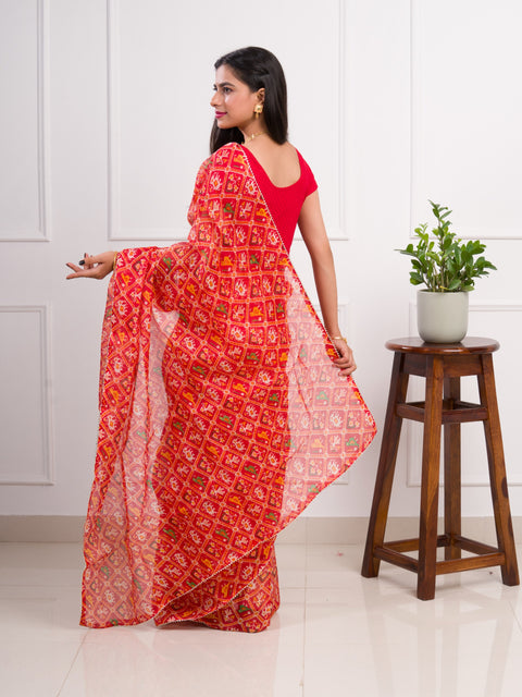 KcPc Summer Special Kota Doria Saree  Red