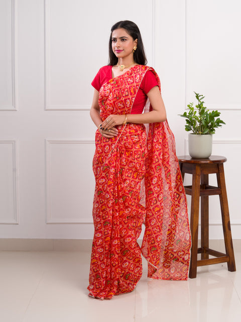 KcPc Summer Special Kota Doria Saree  Red