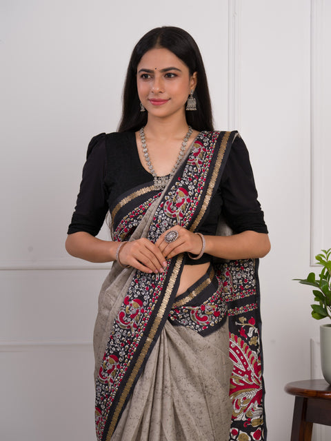 KcPc New Dola Silk Printed Style With Zari Border Work Saree  VJT