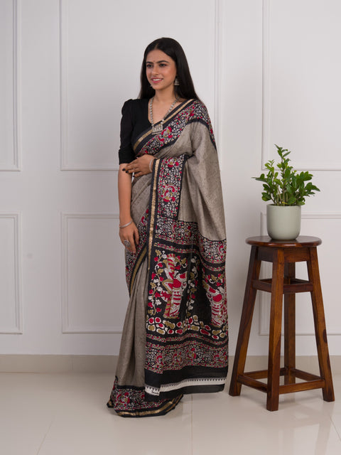 KcPc New Dola Silk Printed Style With Zari Border Work Saree  VJT