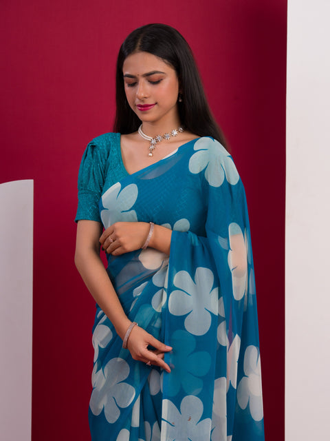  Georgette Flower Printed Style Saree for causal wear under 1000