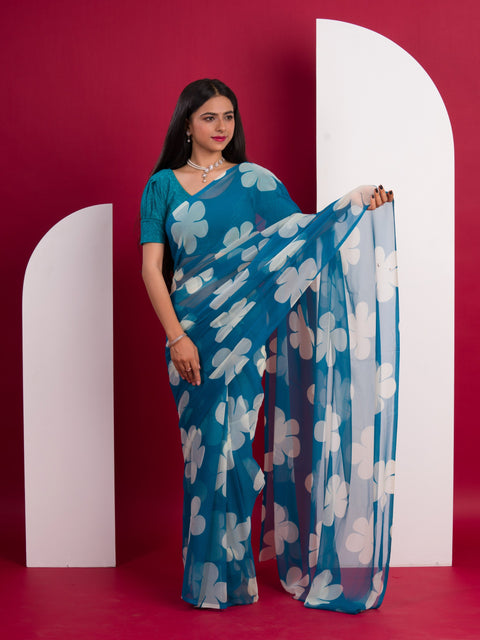  Georgette Flower Printed Style Saree for causal wear under 1000