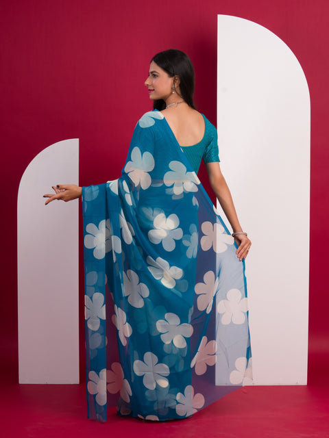  Georgette Flower Printed Style Saree for causal wear under 1000