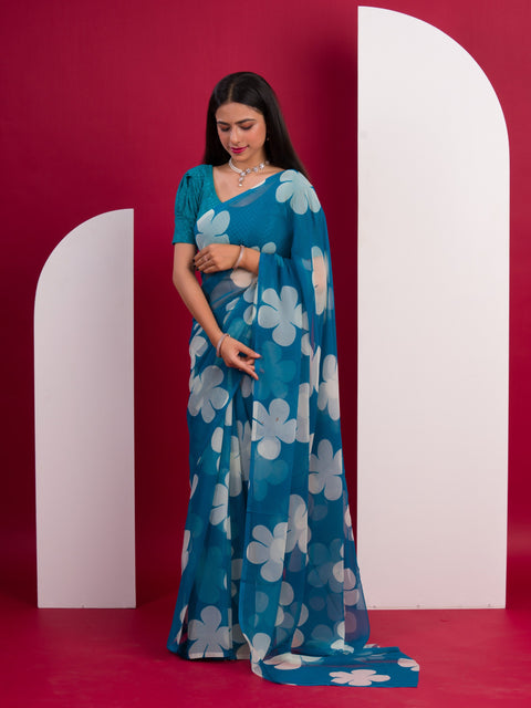 Georgette Flower Printed Style Saree for causal wear under 1000