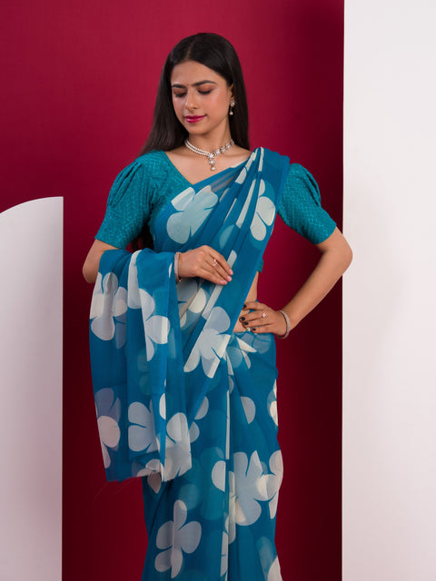  Georgette Flower Printed Style Saree for causal wear under 1000