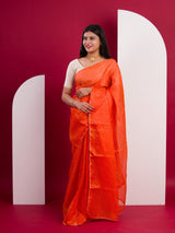 Kota Doria Saree in orange colour under 1000